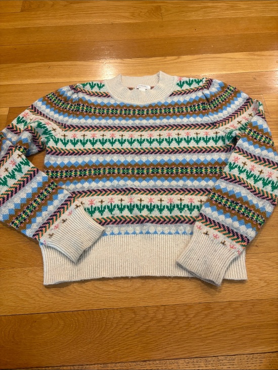 Crewcuts Other - Crewcuts Cream Fair Isle Knit Crewneck Sweater with Multi-Color Stripes